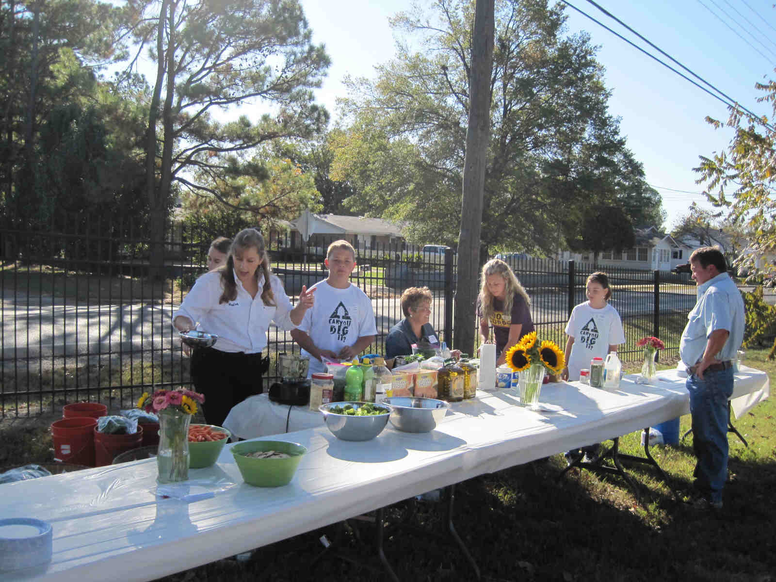 Nadine shows students how to turn their garden grown basil into great tasting pesto.